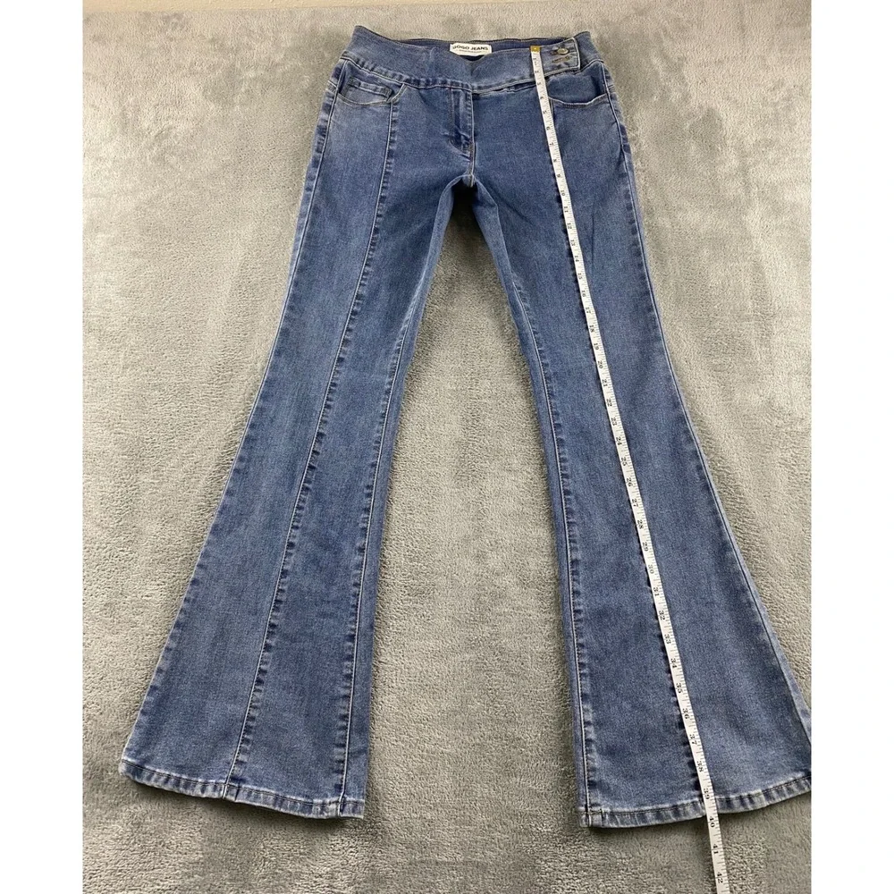 Gogo Jeans Womens Flare Denim Medium Wash Seam Front Bell Bottom Size 5/27 28506